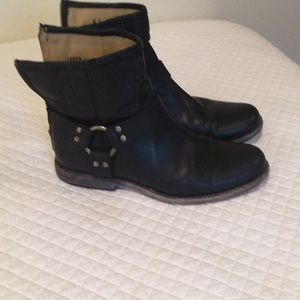 Frye black leather harness bootie ankle boot